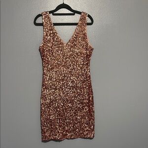 SHEIN Gold Sequin Bodycon Mini Dress V-Neck Sleeveless